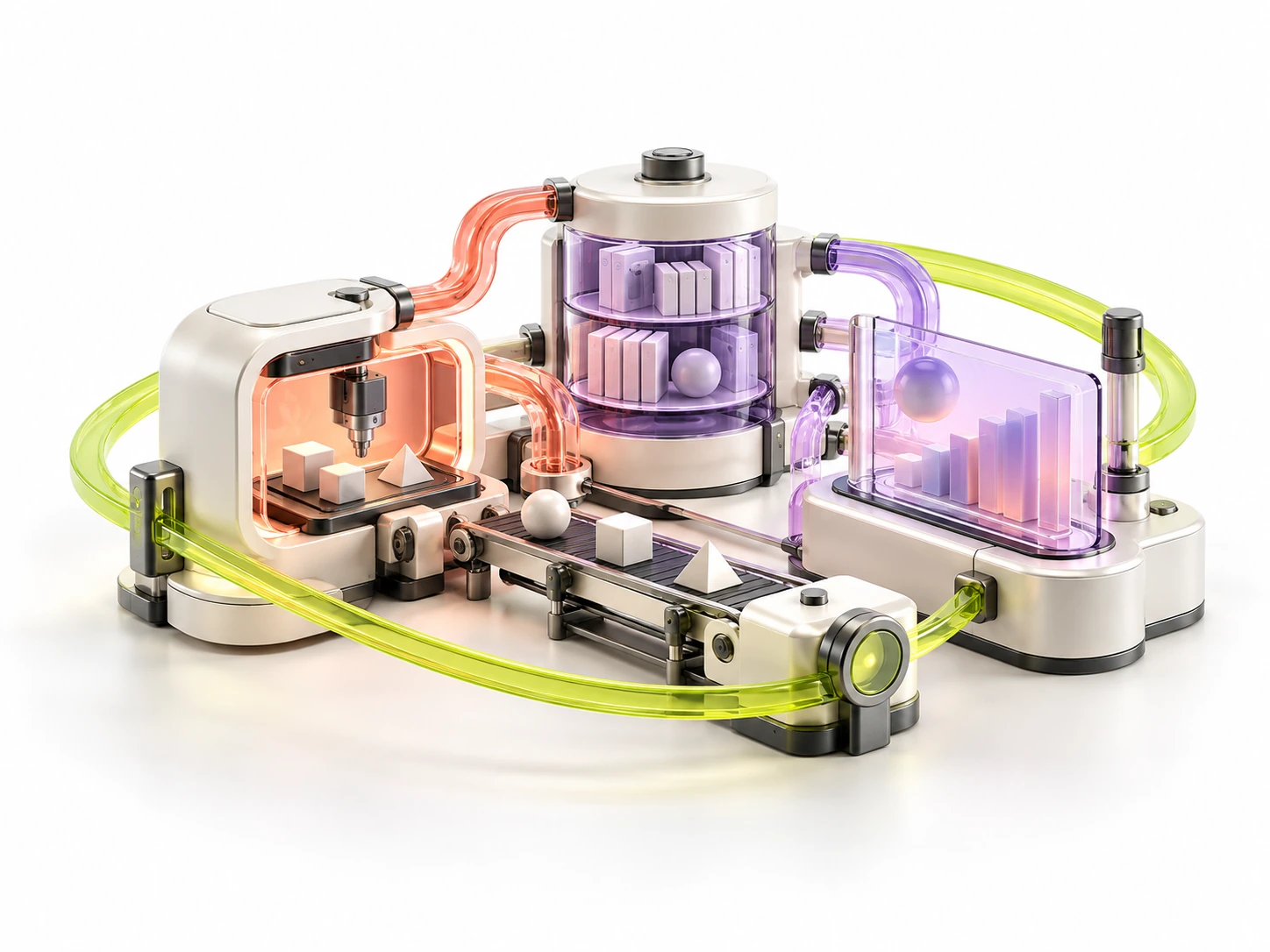 Concept illustration of connected production, knowledge and improvement