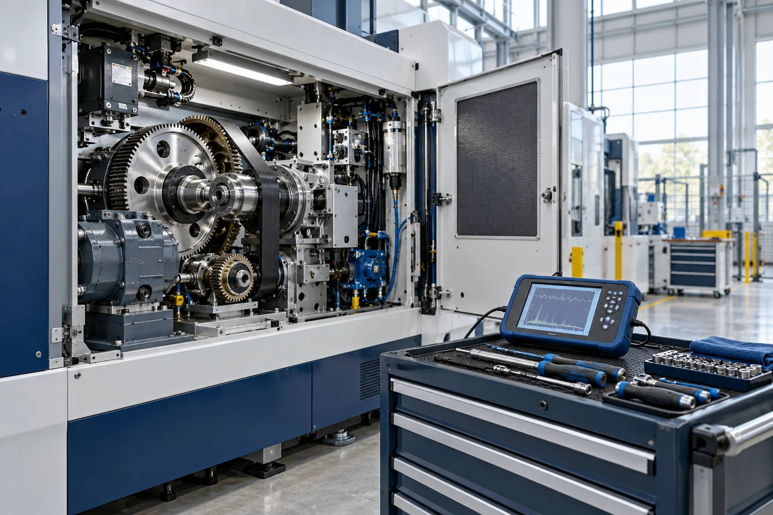 Illustrative machine service panel and diagnostic equipment